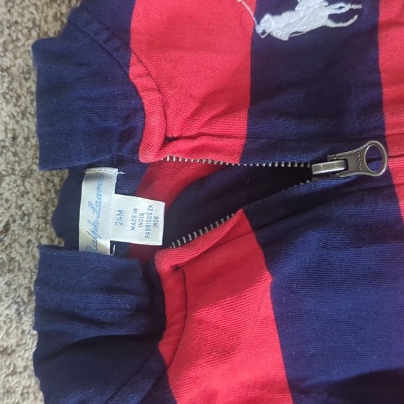 Toddler Boys Ralph Lauren Hoodie Red And Navy Blue Striped - Picture 2 of 2
